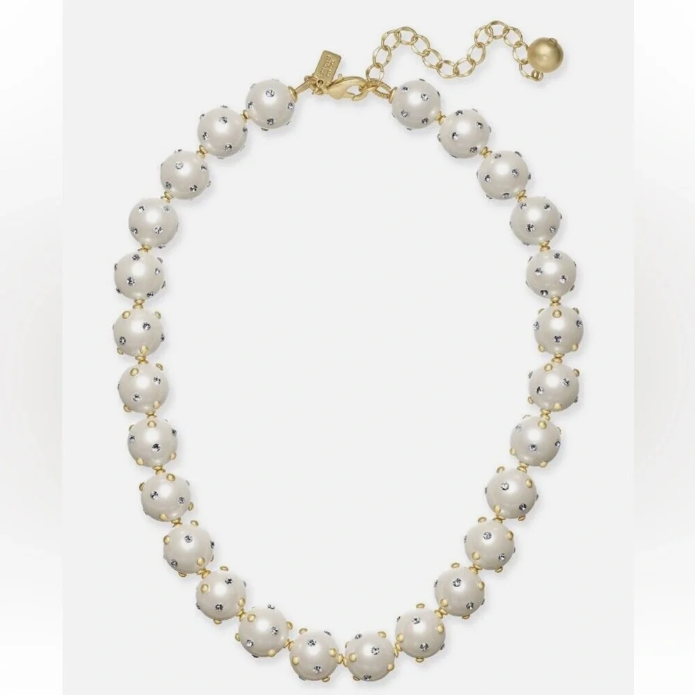 NWOT Kate Spade Pearl Crystal Necklace Adjustable Gold Accents